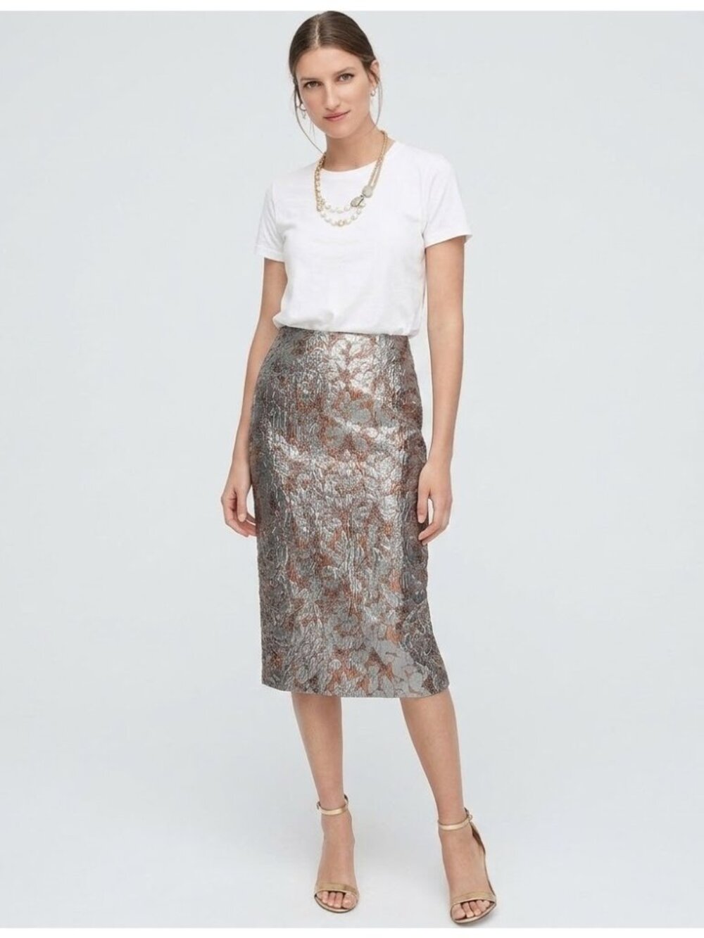 NWT J.Crew Collection Pencil Midi in Metallic Floral Brocade Jacquard Skirt 4